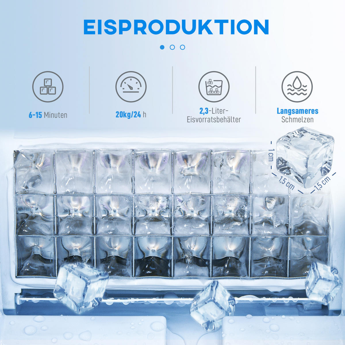 EISWÜRFELMASCHINE, 20 kg/24h, 2 L, Ice Maker Edelstahl 24 Eiswürfel in 6-15 Min. - Silberfarben, Kunststoff (24/39/33.5cm) - HOMCOM