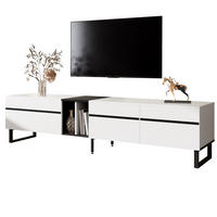 TV-LOWBOARD aus Spanplatte 180x38x45 cm Weiß mit Klappfach, offenen Fächern und verstellbaren Füßen - Weiß, Holzwerkstoff (180/45/38cm) - Modfu