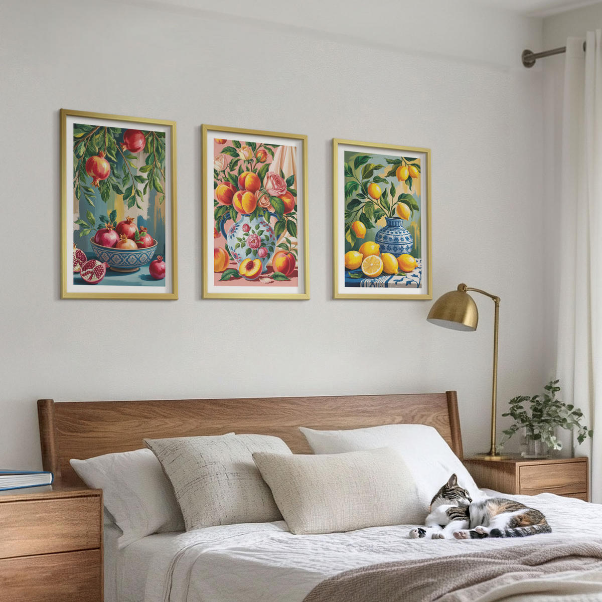 BILDER SET 3er Set - 40x60 cm Goldrahmen - Fruchtzusammensetzung von Granatäpfeln - Goldfarben, Kunststoff (40/60cm) - TULUP