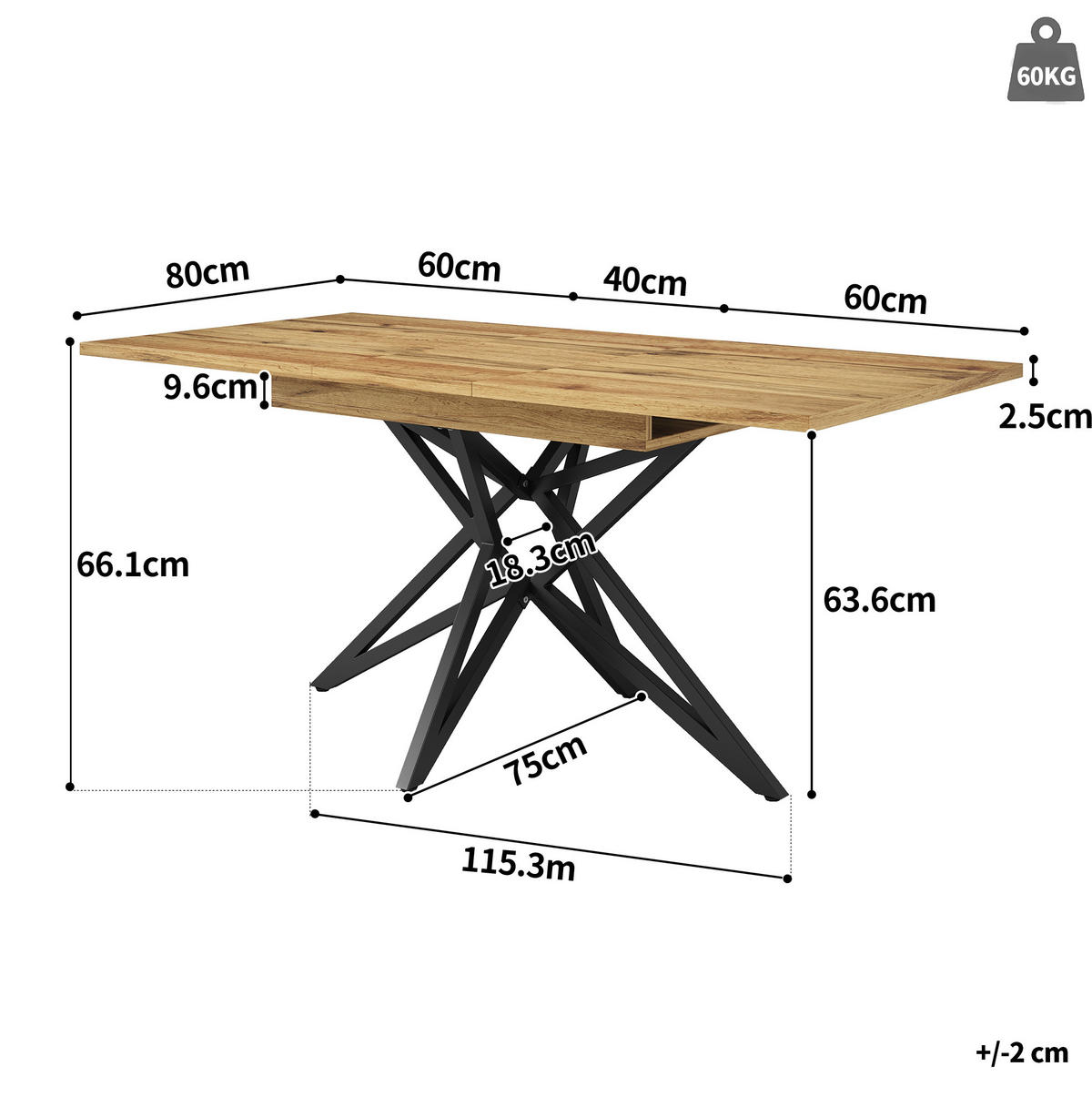 ESSTISCH 120/160/66,1 cm Walnuss aus MDF und Metall mit Ausziehfunktion - Braun, Holzwerkstoff (120/80/66.1cm) - OKMYHOME