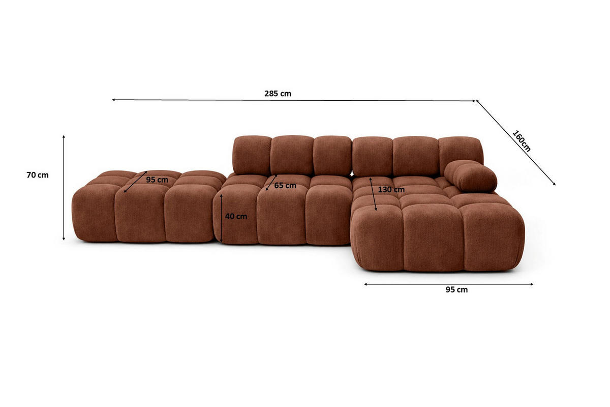 ECKSOFA L-Form Modular Mit Hocker, Veloursstoff Salvador, Dunkelbraun, Rechts, Selia - Dunkelbraun, Holz (285/160cm) - Kaiser Möbel