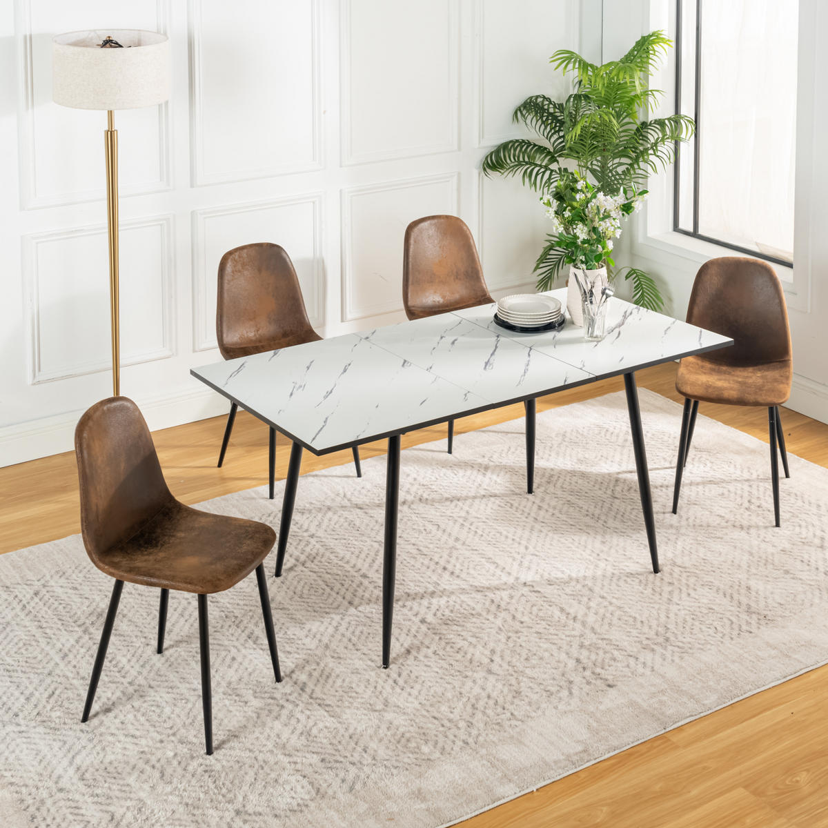 ESSZIMMERSTUHL 4er-Set Lederoptik & Metallbeine - Schwarz/Braun, Holzwerkstoff/Textil (40/86/54cm) - Urban Meuble