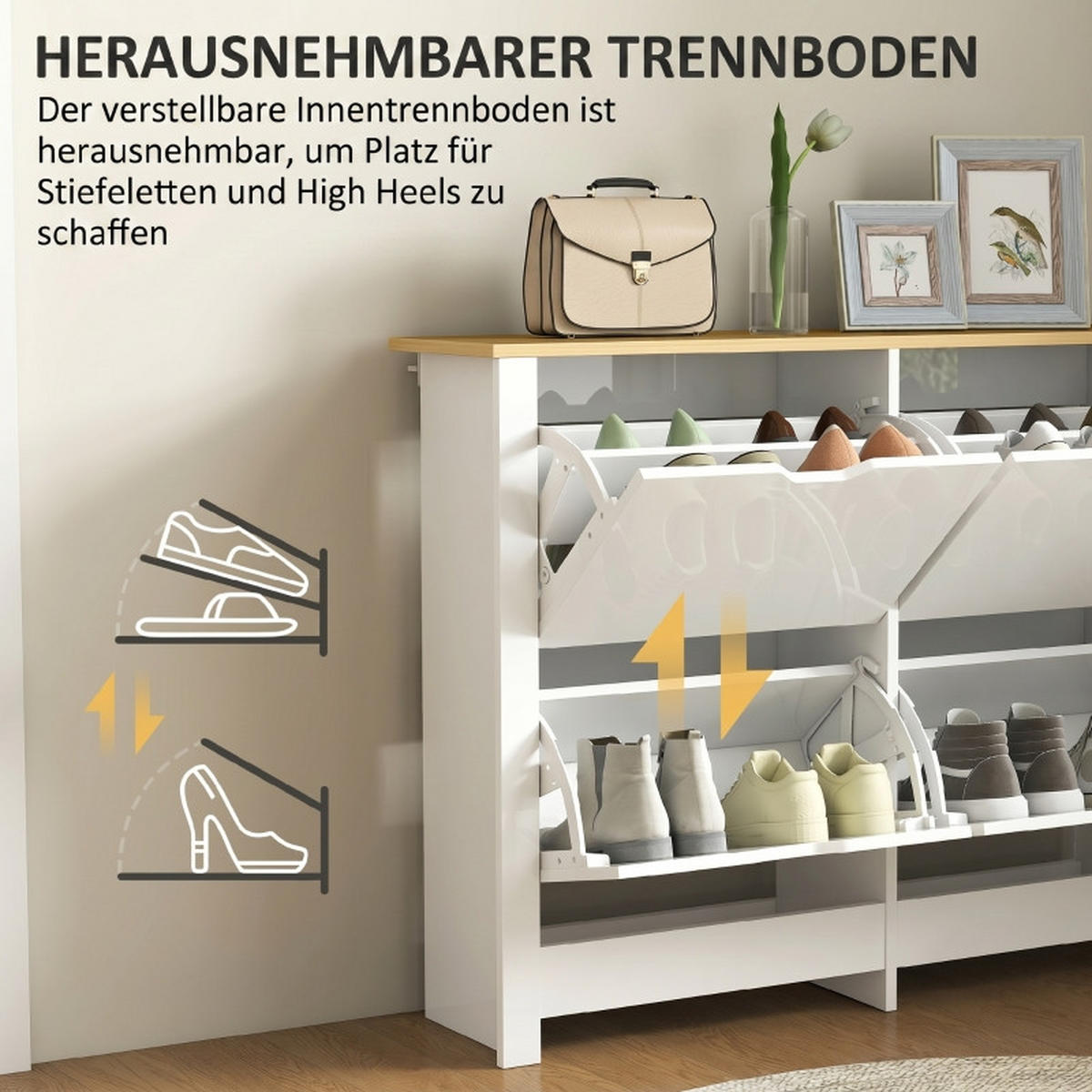 SCHUHKIPPER DE-38046 105/26/80 cm mit 4 Klappfächern Weiß - Weiß, Holzwerkstoff (105/80/26cm) - ComfortXL