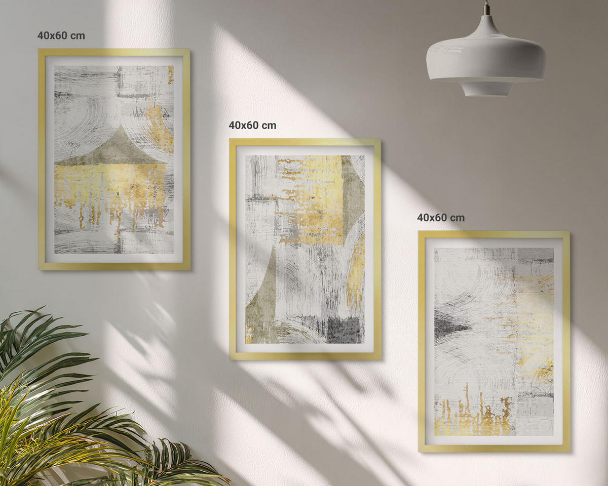 BILDER SET 3er Set - 40x60 cm Goldrahmen - Abstrakte modische Malereimuster - Goldfarben, Kunststoff (40/60cm) - TULUP