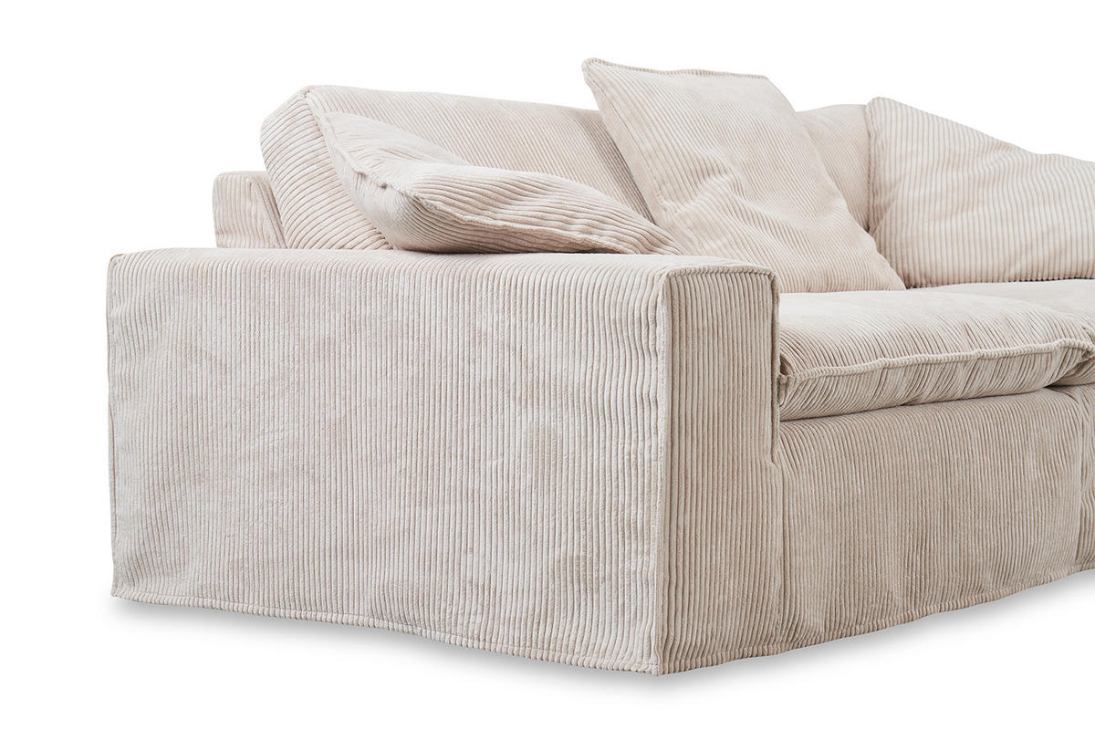 SOFA NETTA Cremeweiß Cord - Creme/Braun, Birkenholz/Textil (226/90/116cm) - KAWOLA