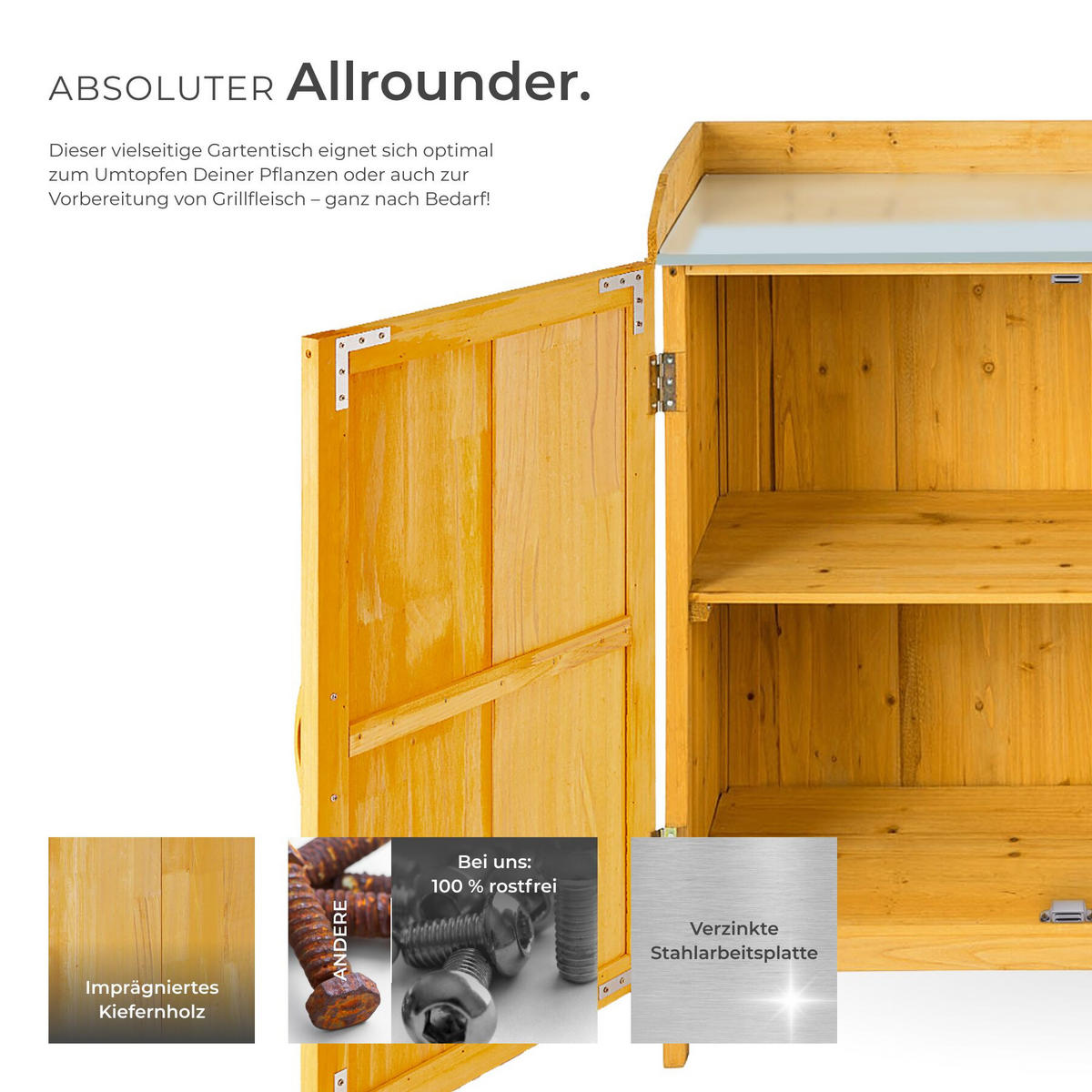 PFLANZTISCH Vita, 98 x 48 x 95 cm, braun - Braun, Holz (98/48/95cm) - tectake