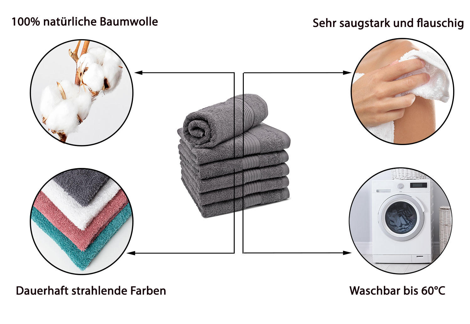 HANDTÜCHER, 6er-Set, 50x100 cm, 100% Baumwolle, Grau - Anthrazit, Textil (50/100cm) - Zollner