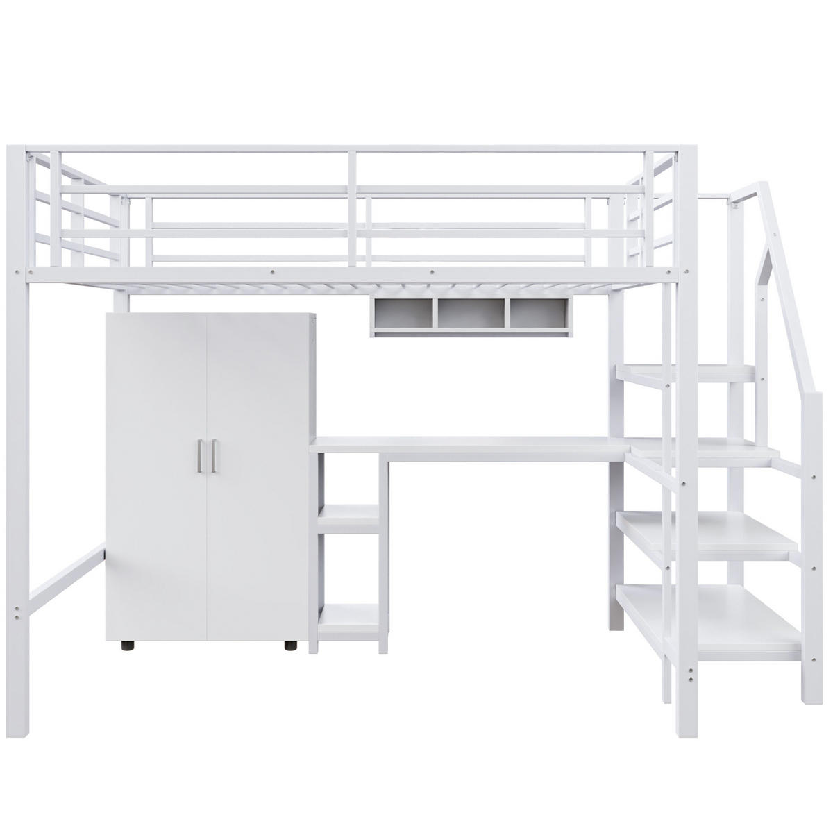 HOCHBETT 140/200 cm Weiß aus Metall mit Schreibtisch - Weiß, Metall (140/200cm) - OKMYHOME