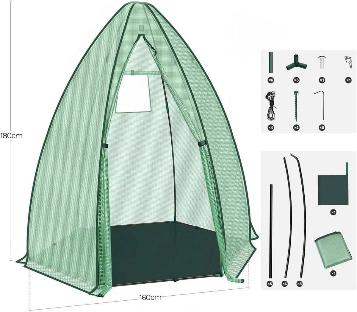 FOLIENGEWÄCHSHAUS,PE transluzenter Kälteschutz,160x180 cm - Grün, Textil/Metall (160/180/160cm) - Woltu