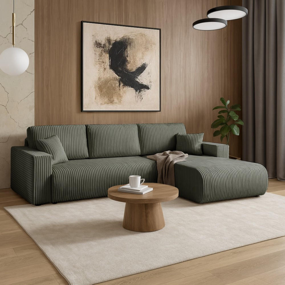 ECKSCHLAFSOFA Porto mit universelle Ottomane, Grün - Schwarz/Grün, Textil (288/190cm) - Beautysofa