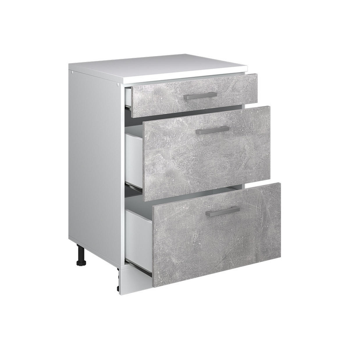 KUHINJSKA OMARA ZA POŠEVNE STREHE R-Line, Beton, 60 cm brez naklona z 3 predaloma - siva/bela, leseni material (60/83.8/46cm) - Vicco