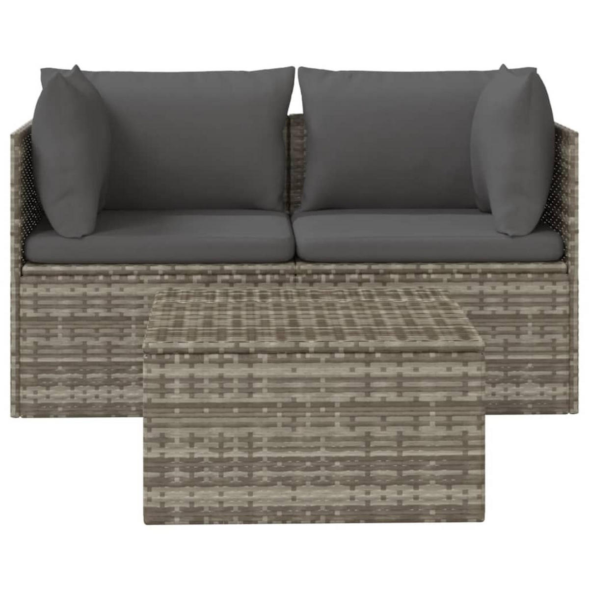 GARTEN-LOUNGE-SET 3-TLG. Mit Kissen Grau Poly Rattan - Grau, Kunststoff - vidaXL