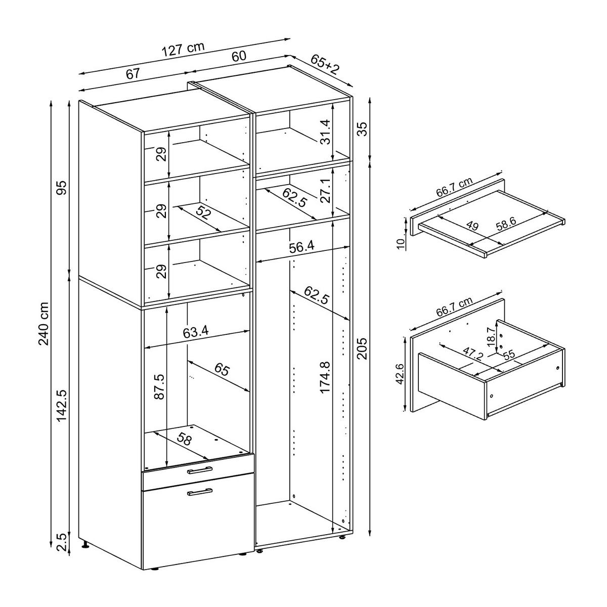 WASCHMASCHINENSCHRANK Serie 2 127cm Breit, 240cm Hoch - Schwarz, Holzwerkstoff (127/240/67cm)