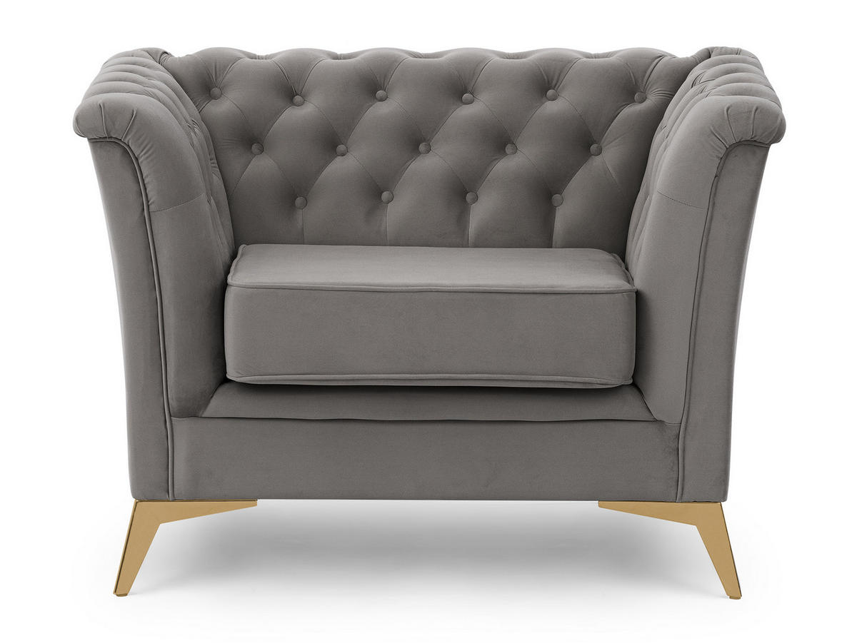 CHESTERFIELD-SESSEL Whitby Grau Samt mit goldenen Füßen - Goldfarben/Grau, Holz/Textil (116/78/82cm) - S-Style Möbel