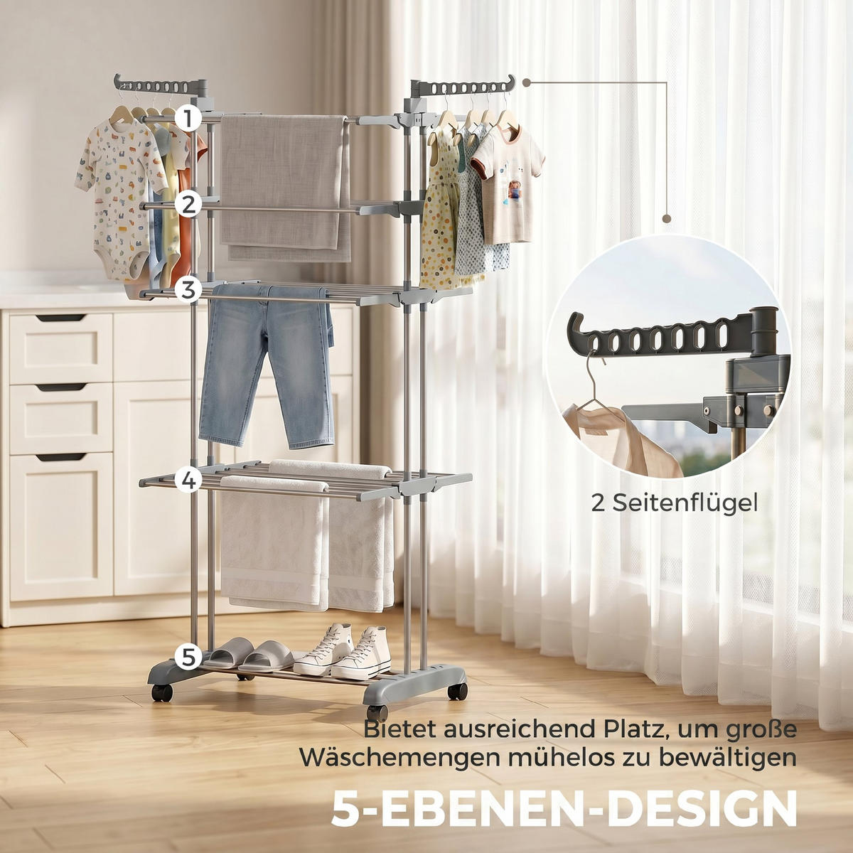 WÄSCHESTÄNDER Plastic, Stahl Grau - Grau, Kunststoff/Metall (64/172/73cm) - HOMCOM
