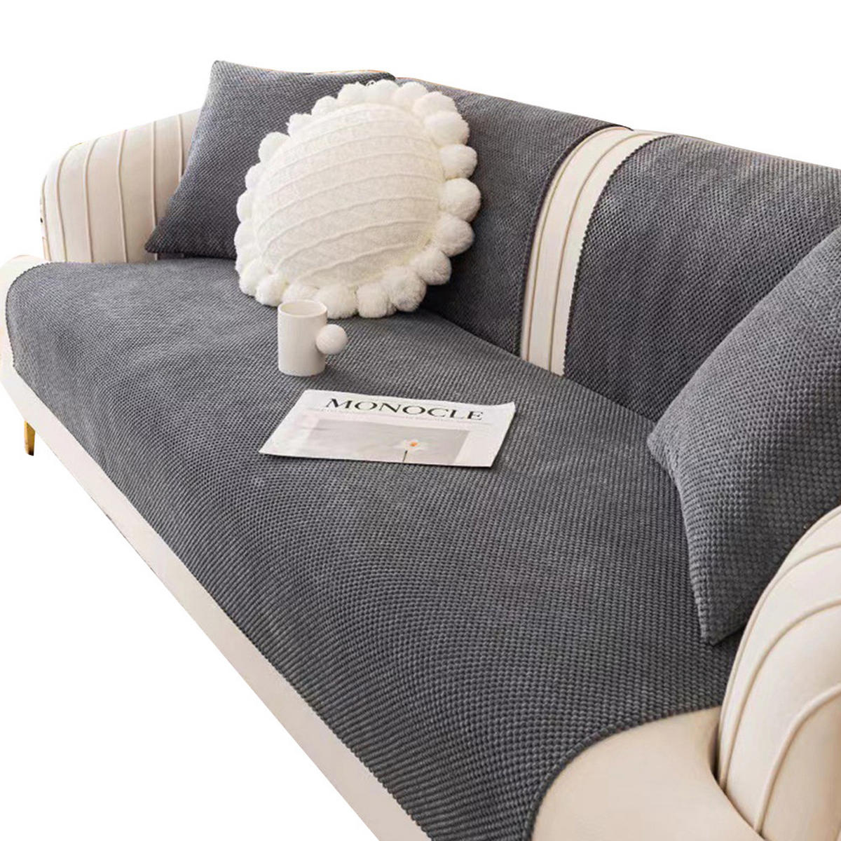 SOFADECKE Kordsamt Rutschfeste 1 Stück - Dunkelgrau, Textil (70/150cm) - Kaket