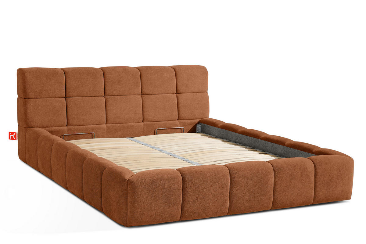 POLSTERBETT AERI 140/160/180/200 mit Rahmen und Bettkasten, orange - Orange, Holz/Holzwerkstoff (160/200cm) - KONSIMO®