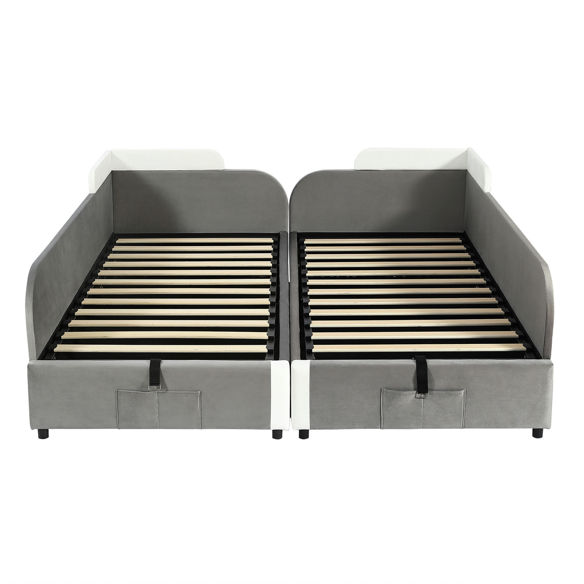 STAURRAUMBETT 90/200 cm als 2er-Set DE-02273, in Grau, mit Hydraulik und weichem Zaun - Grau, Holzwerkstoff (90/200cm) - ComfortXL