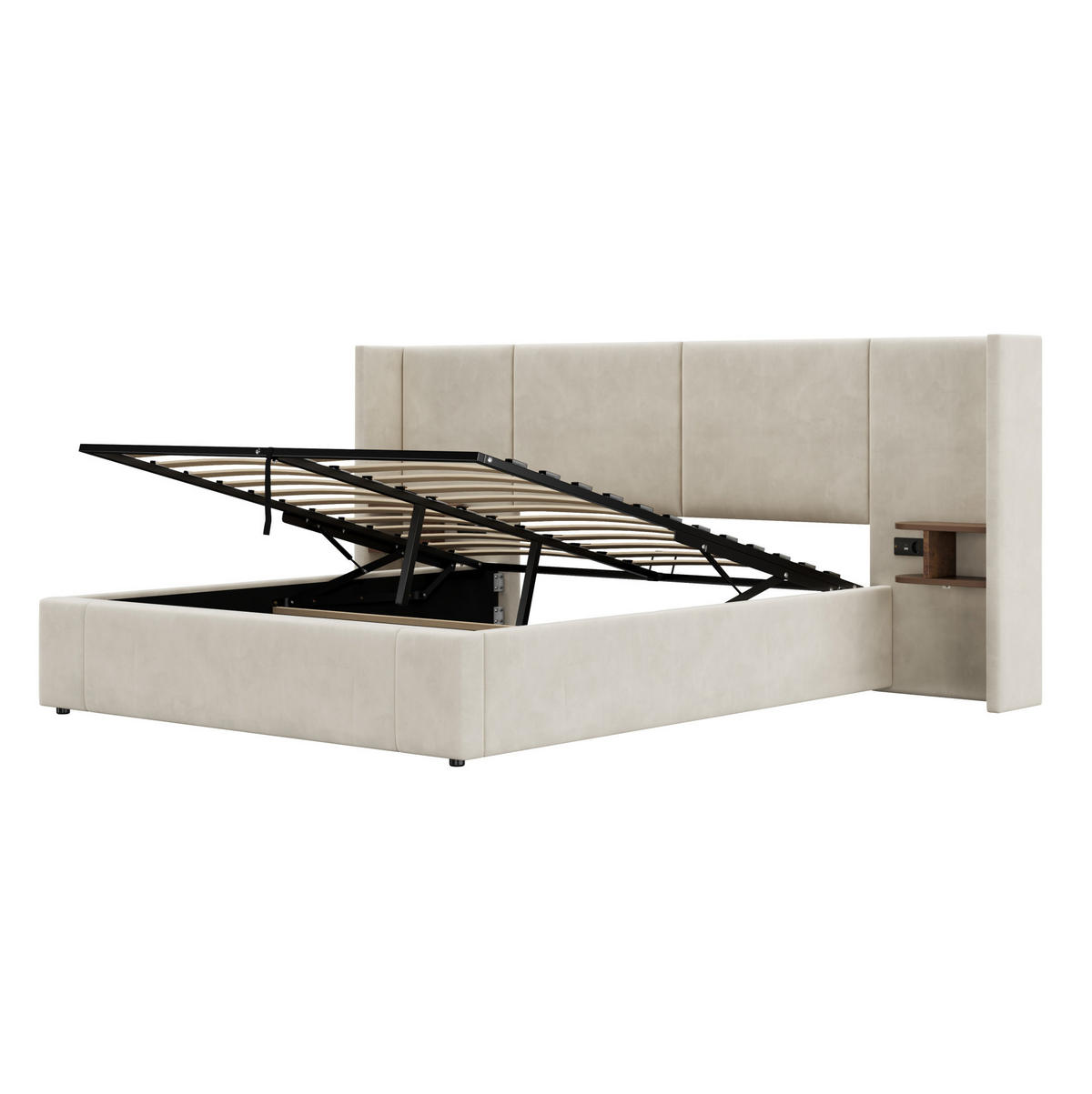 POLSTERBETT aus Samt 160x200 cm in Beige mit USB & Stauraum - Beige, Textil (160/200cm) - Modfu