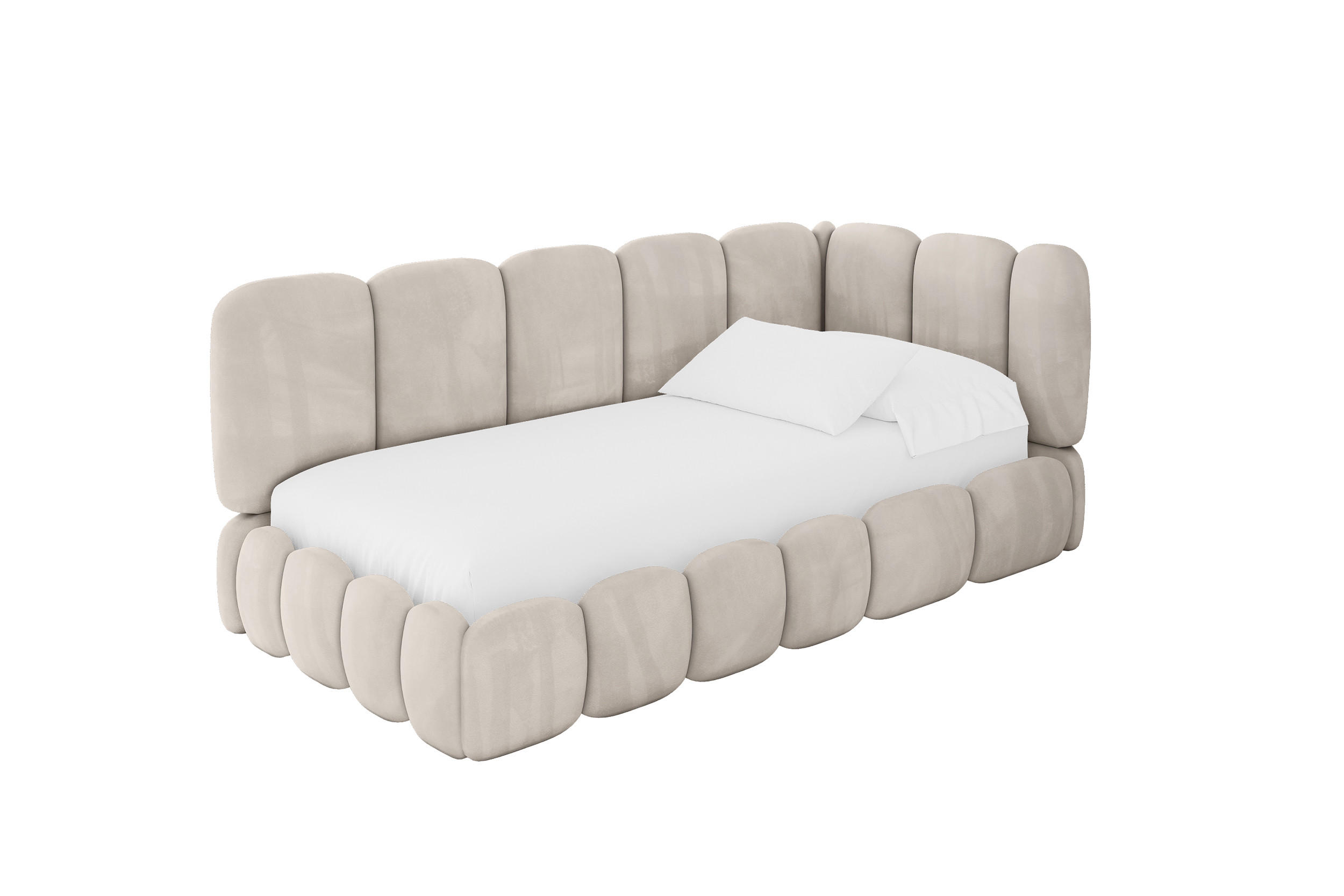EINZELLBETT Jugendbett mit Bettkasten, Links - AVRY 80x200 Beige - Ecru, Holzwerkstoff/Textil (80/200cm) - ALTDECOR