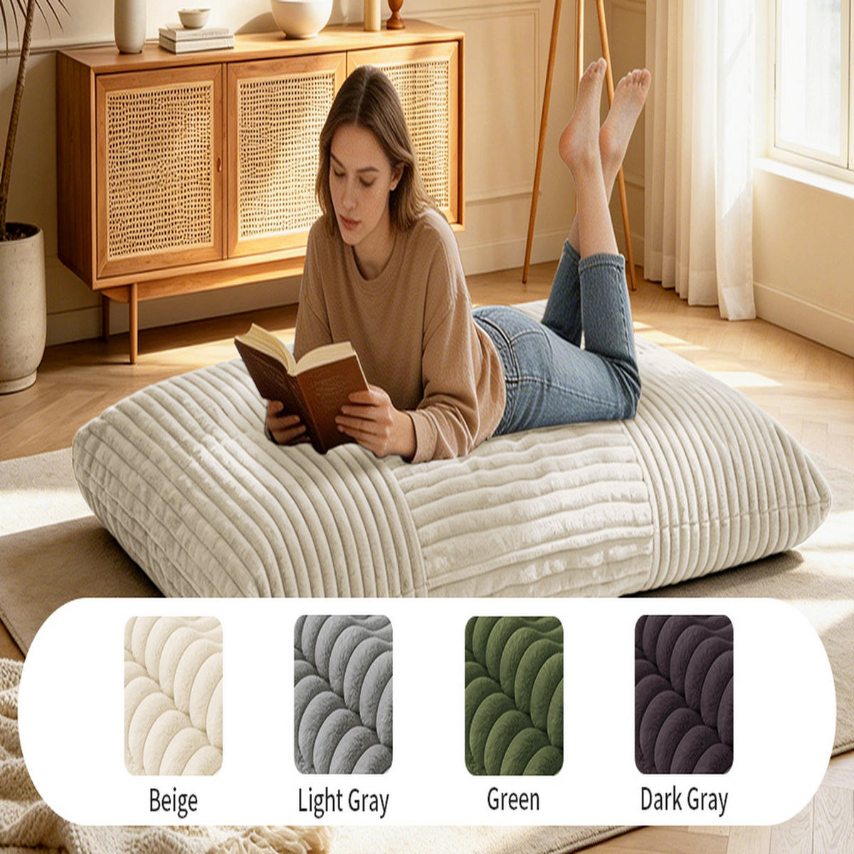SITZSACK Umwandelbar Stoff 180x125 cm Beige Bequem - Weiß, Textil (125/26/180cm) - Raelunyi