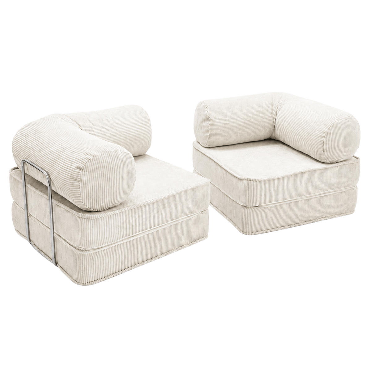SOFA SURB Duo 100 Schlafsofa 2-Sitzer Creme 200/100 cm - Chromfarben/Creme, Textil/Metall (200/70/100cm) - SURB