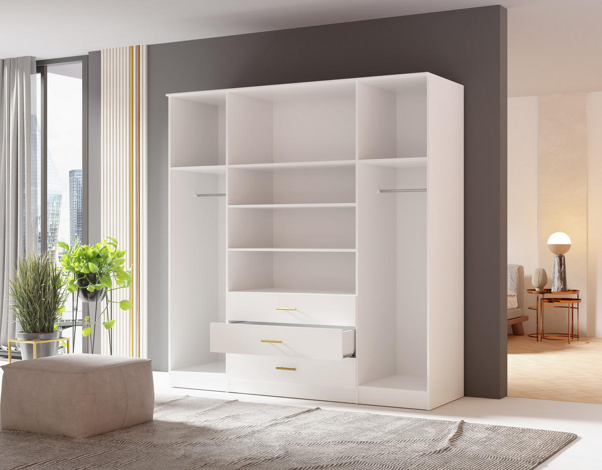 DREHTÜRENSCHRANK - LIMON 4D - Weiß - Weiß, Holzwerkstoff/Metall (200/210/64cm) - Möblo