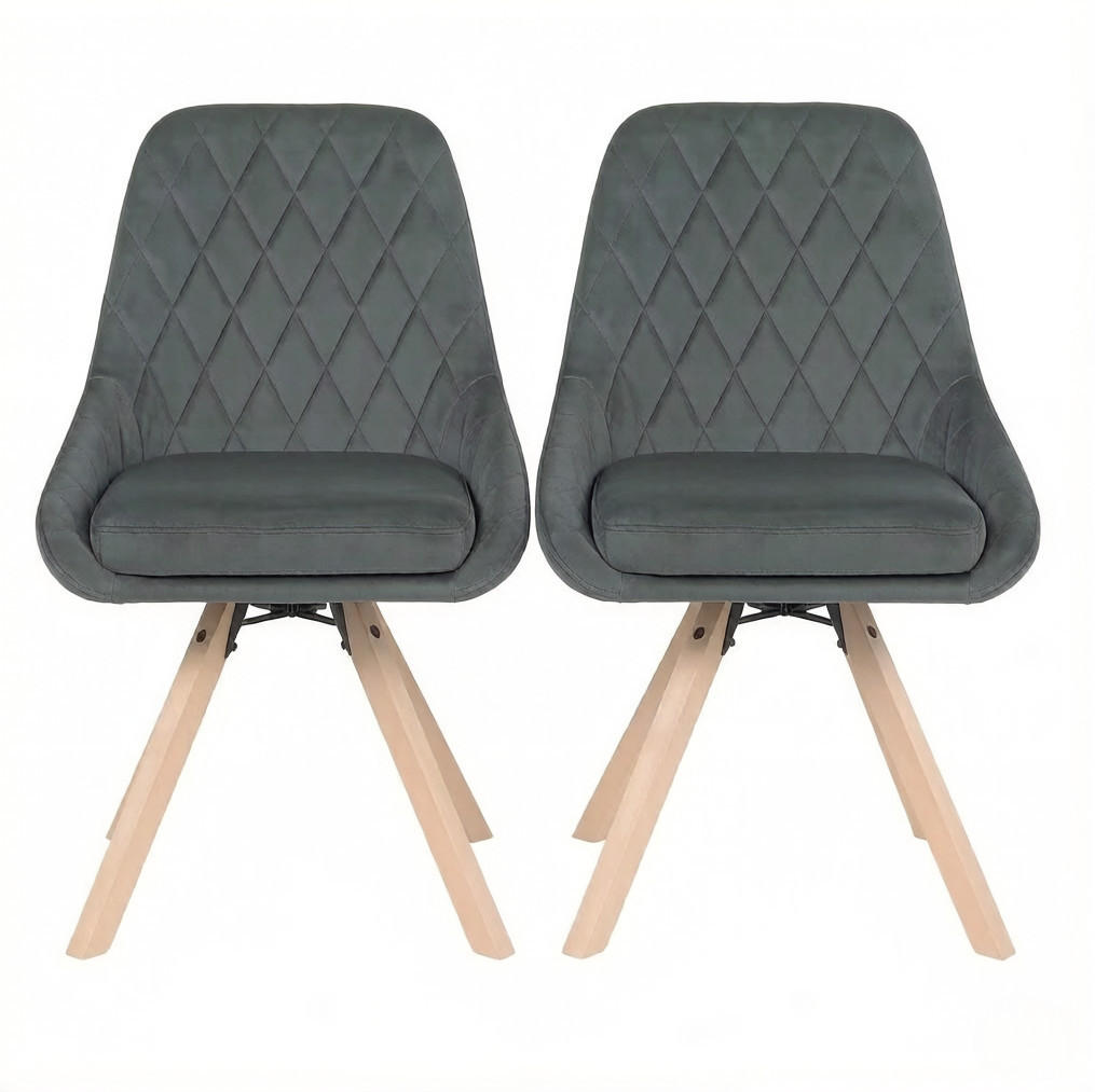 ESSSTUHL 2er-Set 360° drehbar 41 x 40 x 84 cm Dark Gray Samt/Buchenholz - Dunkelgrau, Holz (40/84/41cm) - Meubliv