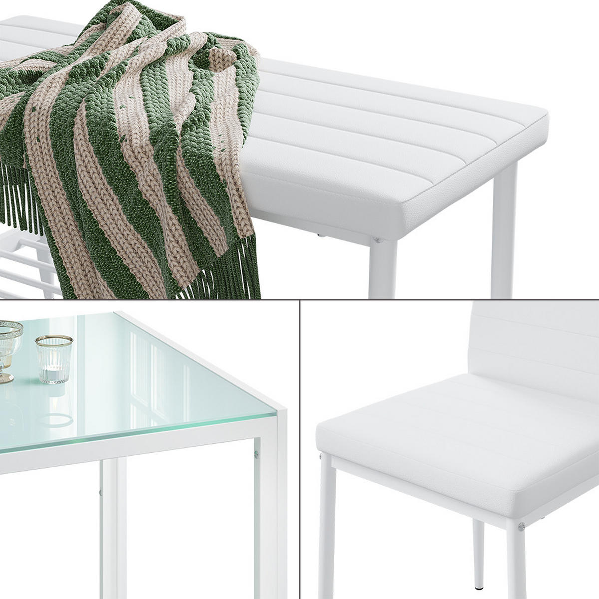 ESSTISCH-SET Grand Weiß 120 x 70 cm 4-teiliges Set - Weiß, Metall (120/75/70cm) - Vicco