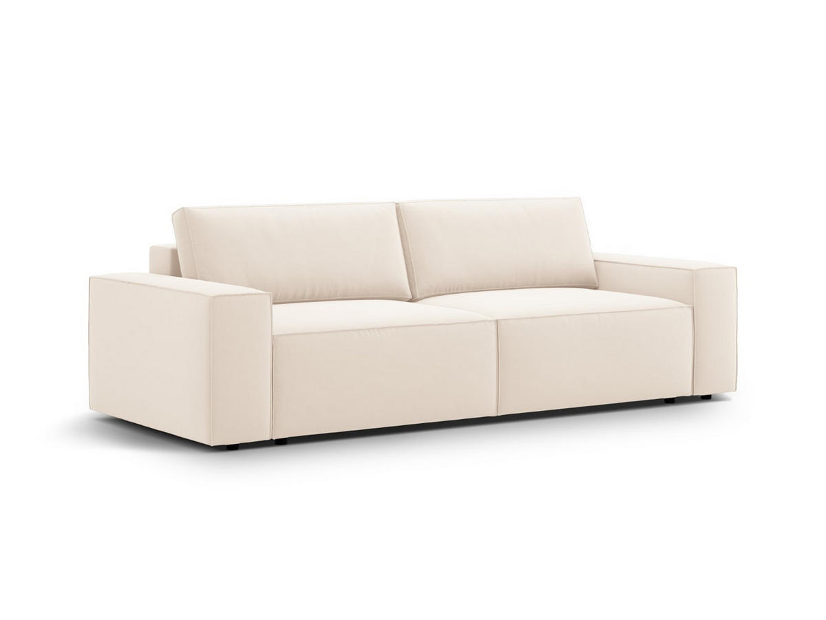 SOFA ausklappbar mit Bettkasten Jodie aus Samt leichtes beige 3 Sitzplätze - Creme, Textil (107/86/247cm) - Micadoni