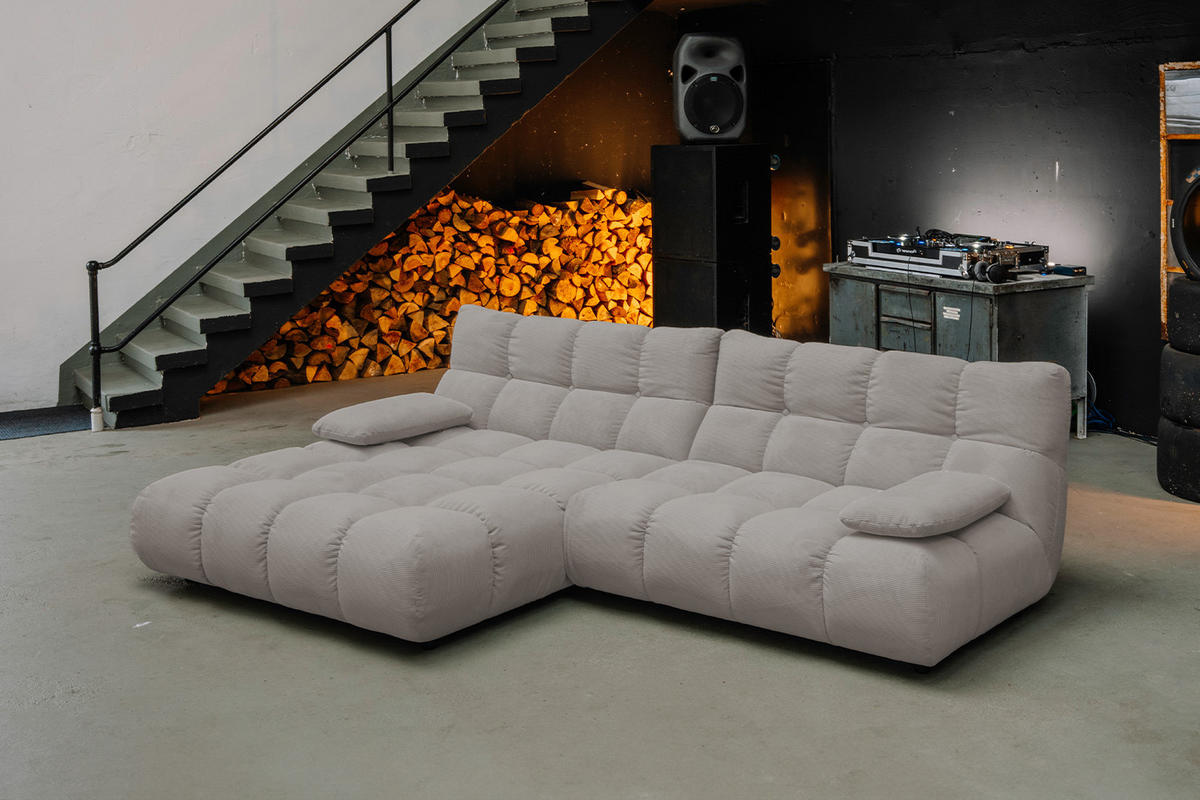 ECKSOFA VIVIEN Grau Cord - Schwarz/Grau, Kunststoff/Textil (290/178cm) - KAWOLA