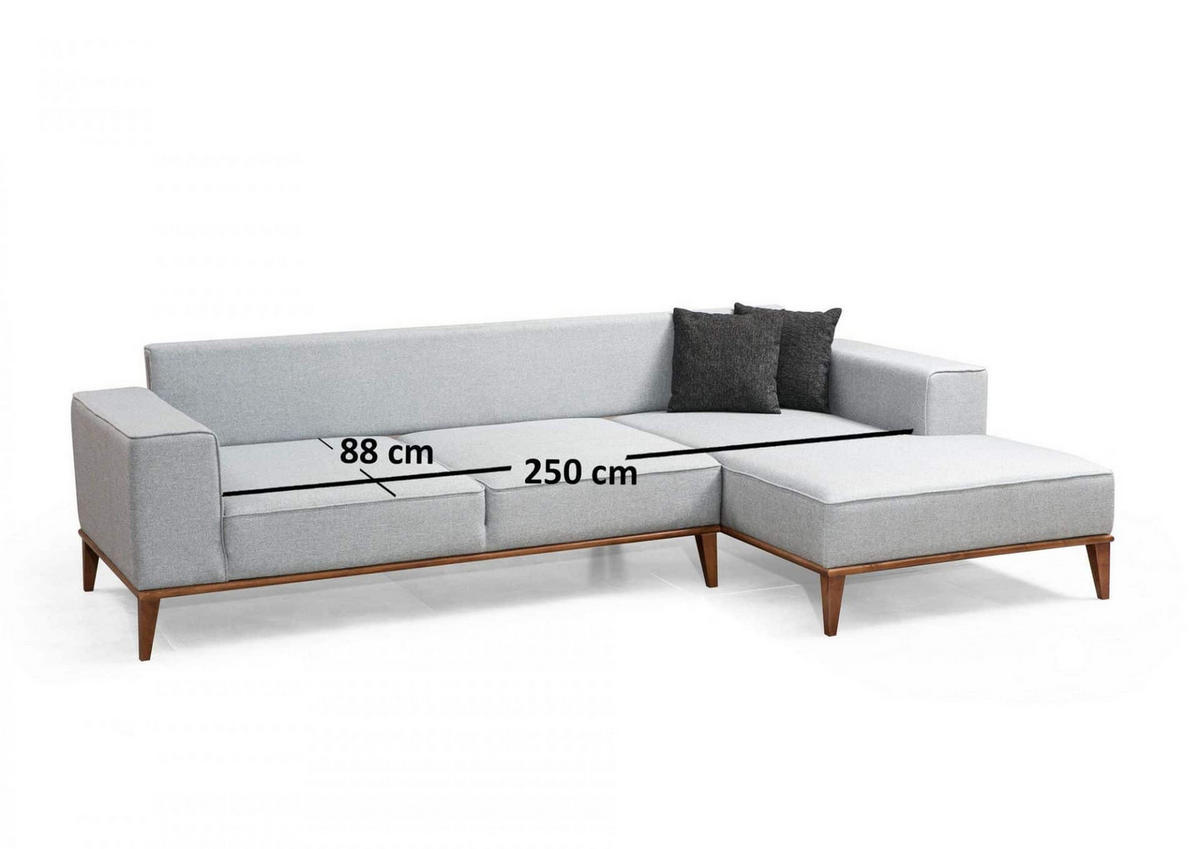 ECKSOFA mit losen Rückenkissen - Walnussfarben/Hellgrau, Holz/Textil (160/288cm) - myHomelando