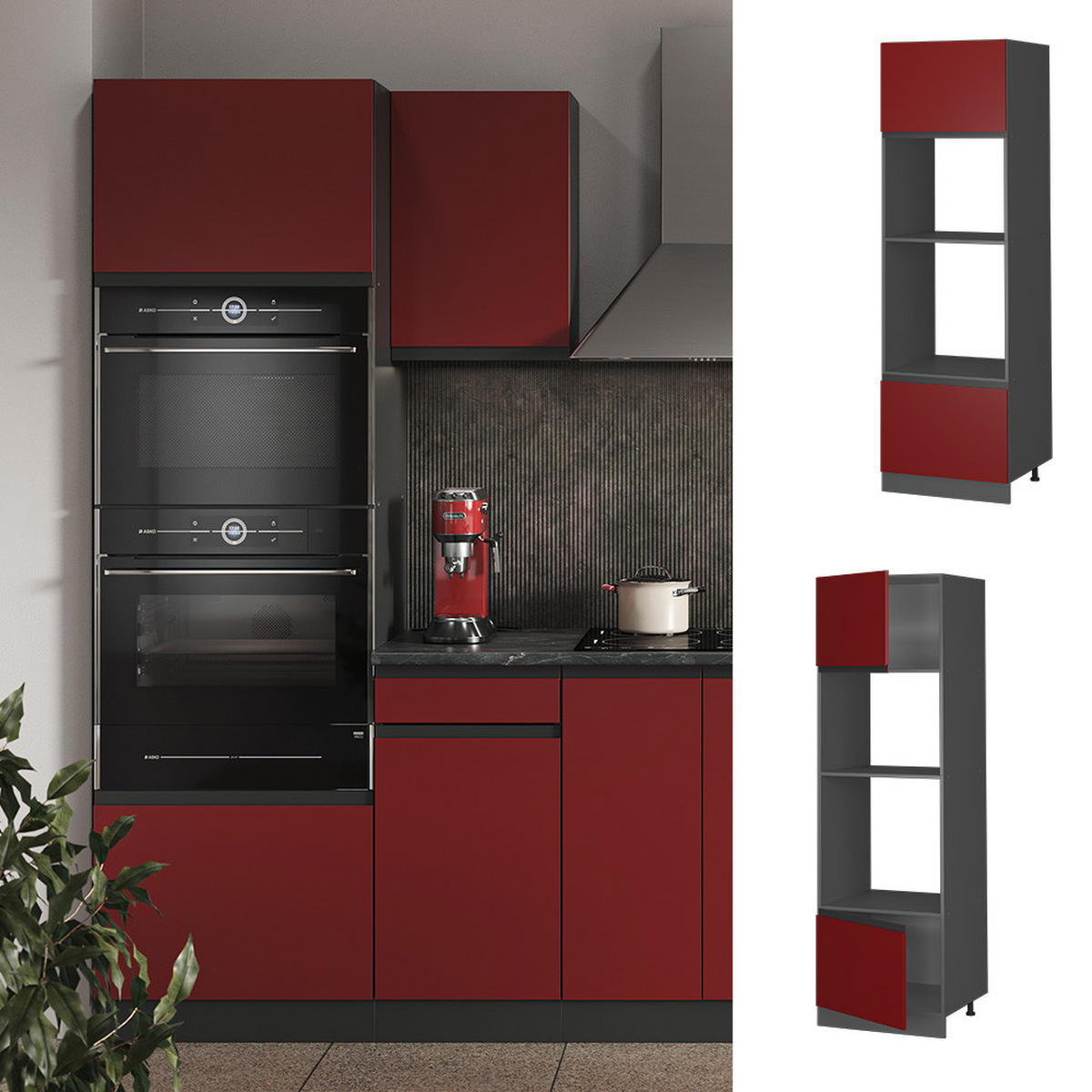 MIKROWELLENSCHRANK R-Line Rot 60 cm J-Shape - Anthrazit/Rot, Holzwerkstoff (60/206.8/57.2cm) - Vicco