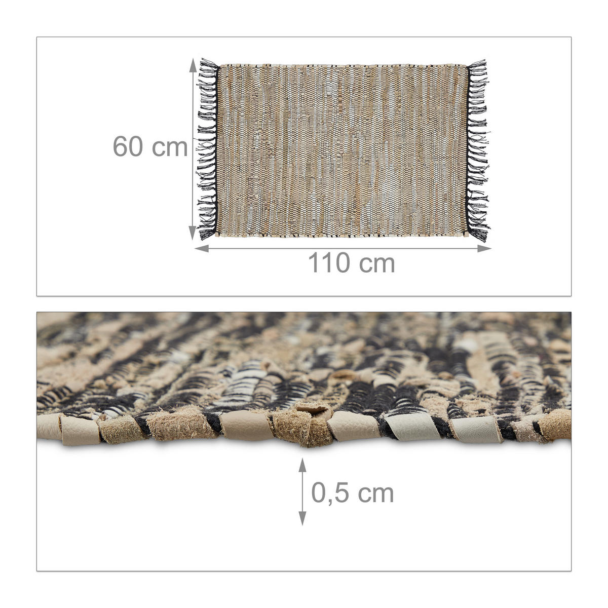 FLICKENTEPPICH - Grau, Leder/Textil (60/110cm) - Relaxdays