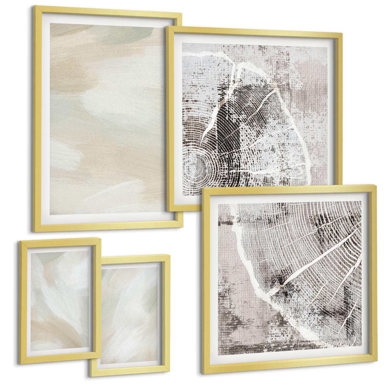 BILDER SET 5er Set - 50x50 cm & 20x30 cm & 40x60 cm Goldrahmen - Minimalismus der Farbstruktur - Goldfarben, Kunststoff (40/60cm) - TULUP