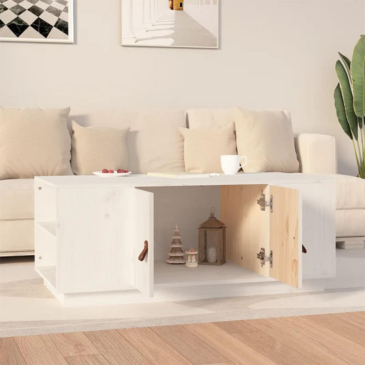 COUCHTISCH Weiß 100x50x41 cm Massivholz Kiefer - Weiß, Holz (100/50/41cm) - furnicato