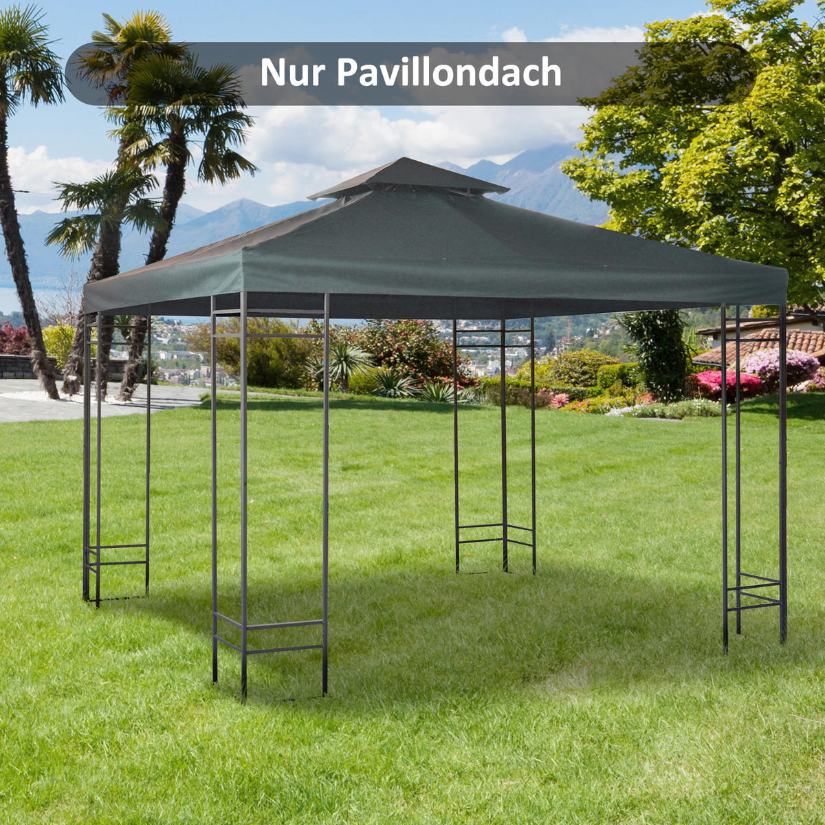 ERSATZDACH für Pavillon 3 x 3 m wasserdicht Pavillondach mit Doppeldach Ablauflöcher, Ersatzbezug Ersatzteile für Gartenpavillon Gartenzelt Kohlegrau - Graphitfarben, Textil (300/18/300cm)