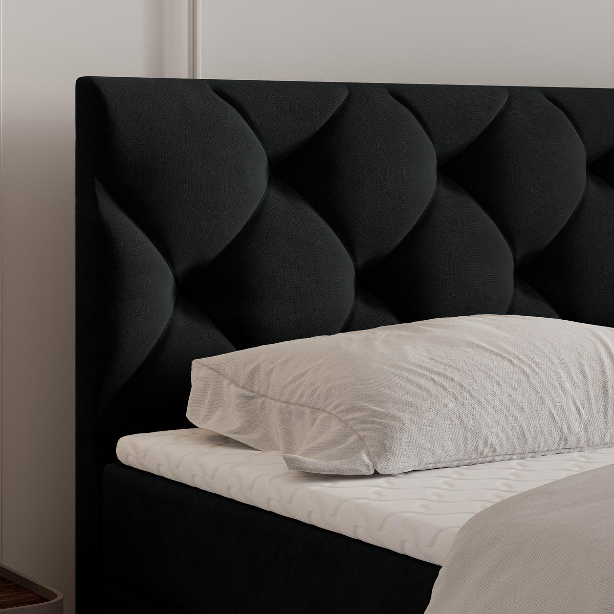 BOXBETT ROVARI 140x200 cm mit Matratze und Topper - Schwarz - Schwarz, Holz (140/200cm) - MASSENO