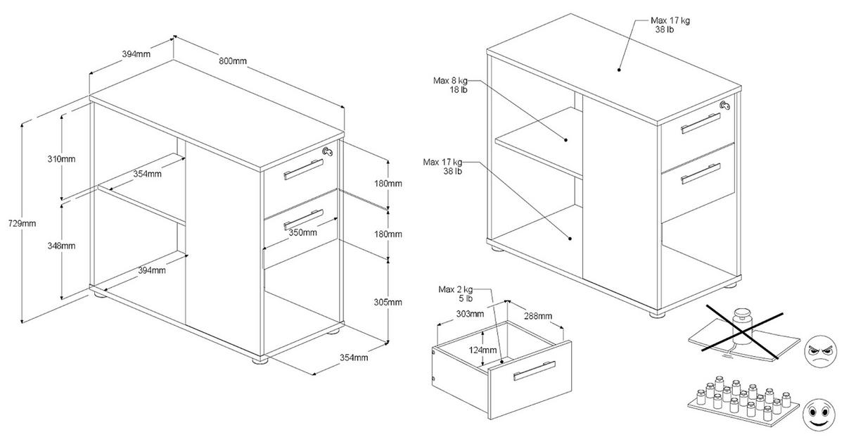 SCHREIBTISCH-SET Eiche, weiß, Büromöbel mit Schreibtisch und Container - Eichefarben/Weiß, Holzwerkstoff/Kunststoff (80/189/73cm) - Parisot Meuble
