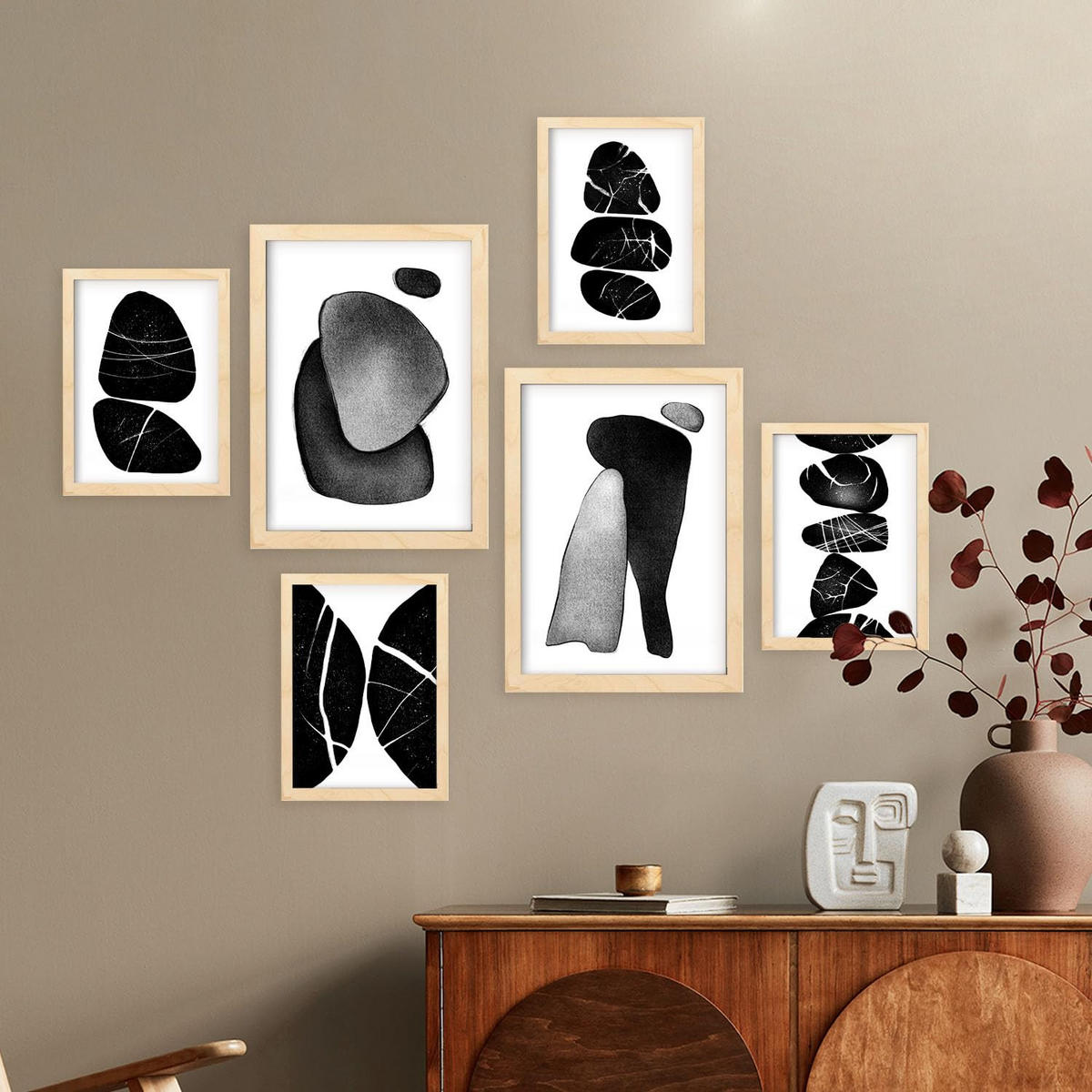 POSTER Set Mit 6 Palladian Rocks Abstrakte Liebhaber Größe A3 & A4 Rahmen aus hellem Holz - Beige, Papier (29.7/1cm) - Nacnic