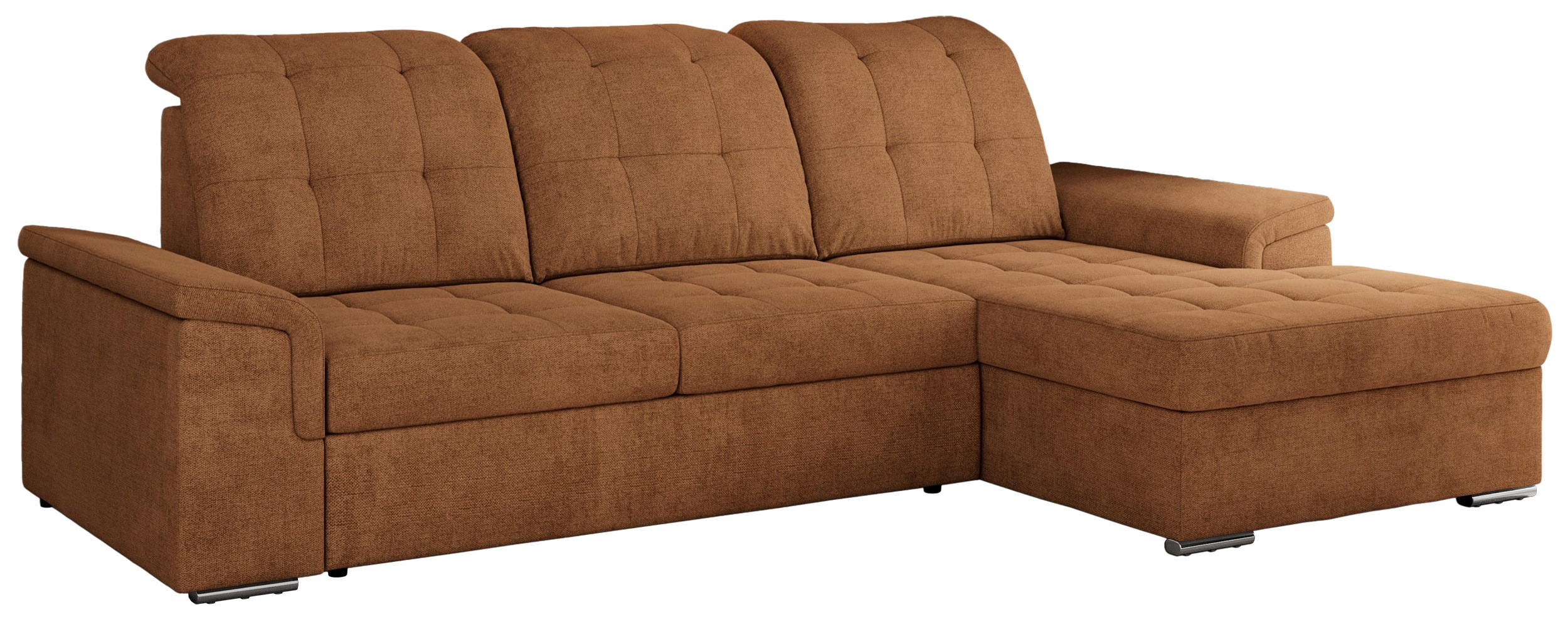 ECKSOFA MADRITO L - Orange Struktur - Rechts - Silberfarben/Orange, Textil/Metall (256/160cm)