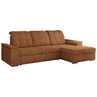 ECKSOFA MADRITO L - Orange Struktur - Rechts - Silberfarben/Orange, Textil/Metall (256/160cm)