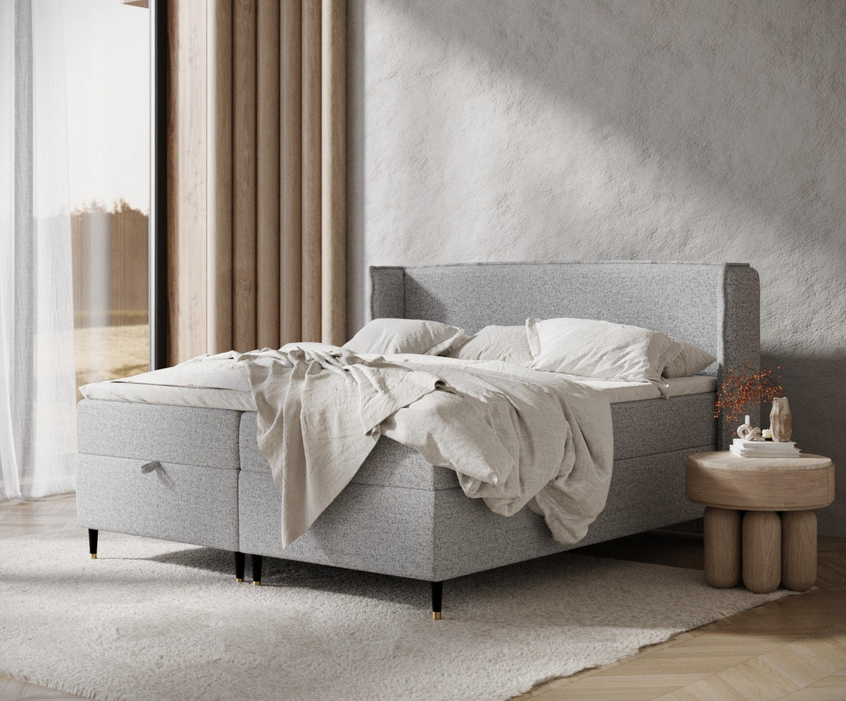 BOXBETT Monpelli Grau 180/200 cm mit Matratze und Topper - Schwarz/Grau, Holz/Holzwerkstoff (180/200cm) - Maison de Reve