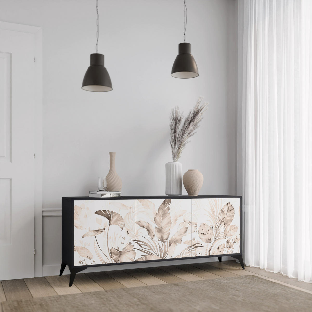 SIDEBOARD WILD TENDERNESS, Eicheneffekt, 164,5x42x77,5 cm, 3 Türen - Eichefarben/Buchefarben, Holzwerkstoff/Buchenholz (164.5/77.5/42cm) - SpaceRebels