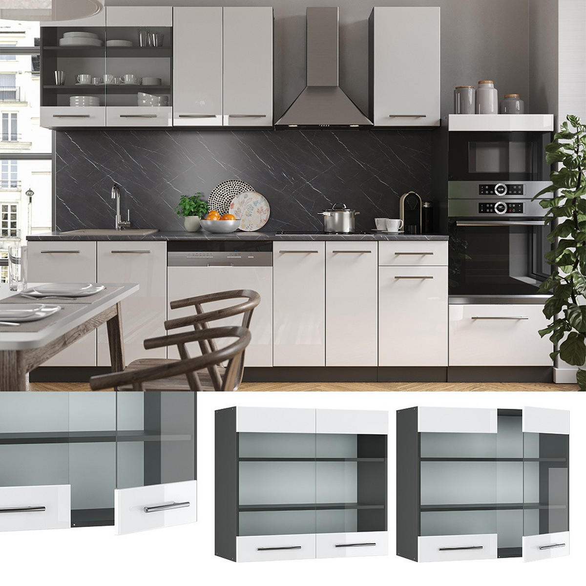 KÖKSGLASSKÅP Fame-Line Vit högblank 80 cm - Antracit/Vit högglans, Träbaserade material (80/72/34.1cm) - Vicco