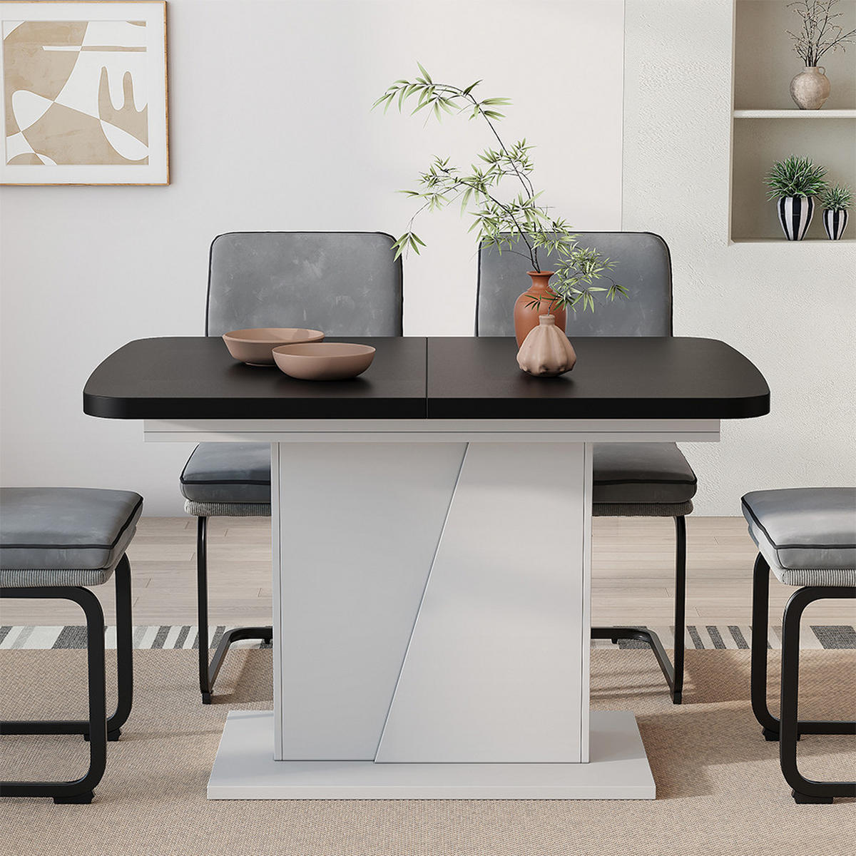 ROZKLADACÍ JEDÁLENSKÝ STÔL Fenaro Biela/čierna - čierna/biela, kompozitné drevo (80/120/77.3cm) - Vicco