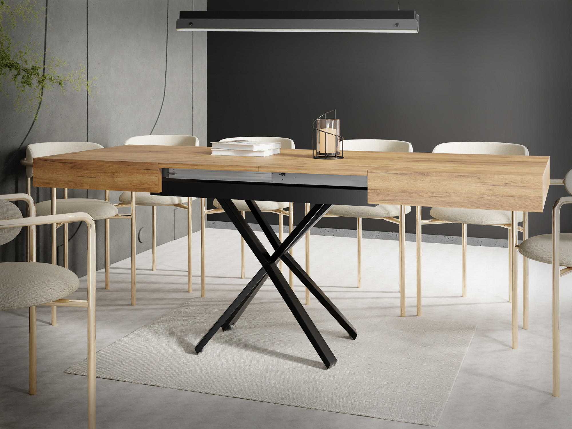 COUCHTISCH Cavetta X höhenverstellbar ausziehbar, Craft Eiche 120-200/80/27-76 cm - Eiche Wotan/Schwarz, Holzwerkstoff/Metall (80/120/76cm) - WFL GROUP