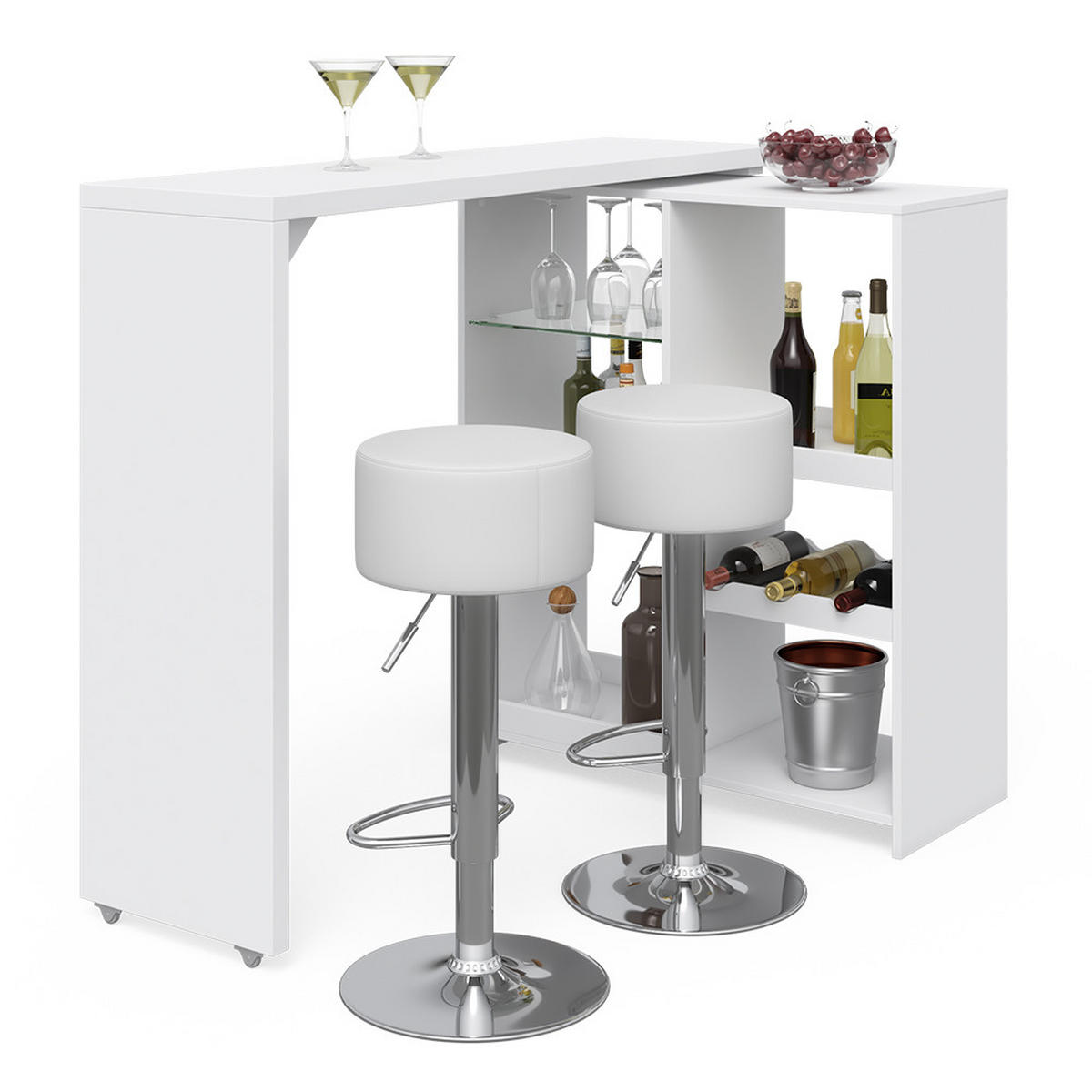 BARTISCH-SET Vega Weiß 138 x 39 cm mit 2 Barhockern - Weiß, Holzwerkstoff (138/110.4/39cm) - Vicco