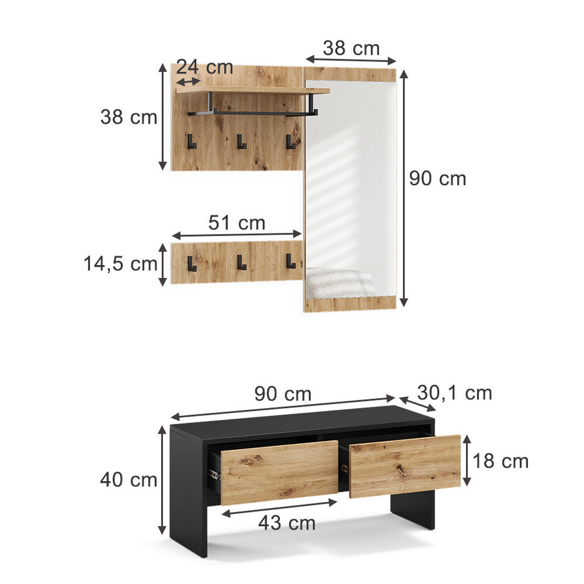 ŠATNÍ SKŘÍŇ Selena Antracit/Artisan - antracitová, kompozitní dřevo (90/40/30.1cm) - Vicco