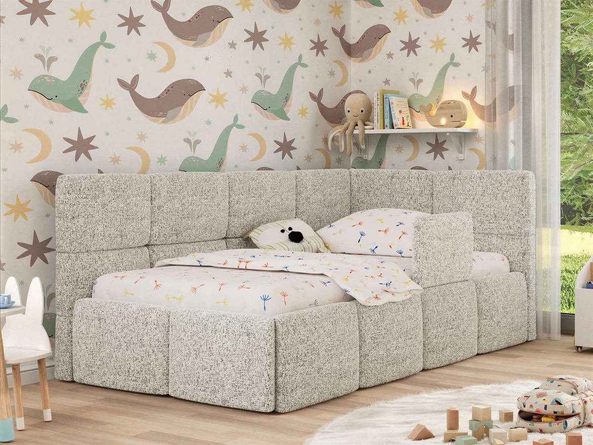 DĚTSKÁ POSTEL ARVO ALTA 90/200 - Tmavě šedá Strukturovaná látka - Pravá - tmavě šedá, textil (90/200cm) - MKS